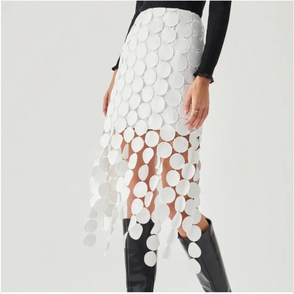 NWT COMMENSE White Laser Cut Multi Circle Double Layered Midi Skirt Womens S